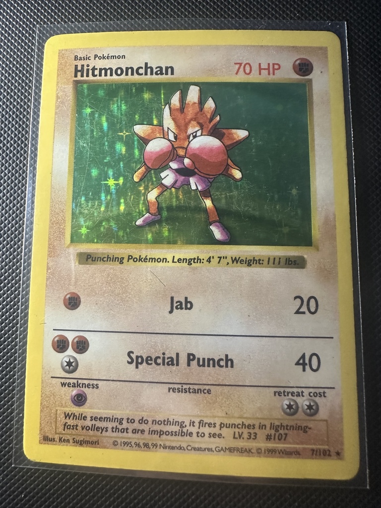 Hitmonchan Unlimited Holofoil MP Base Set (Shadowless) English 7 |2b3f2362-9927-444e-ac97-239e5f6db320