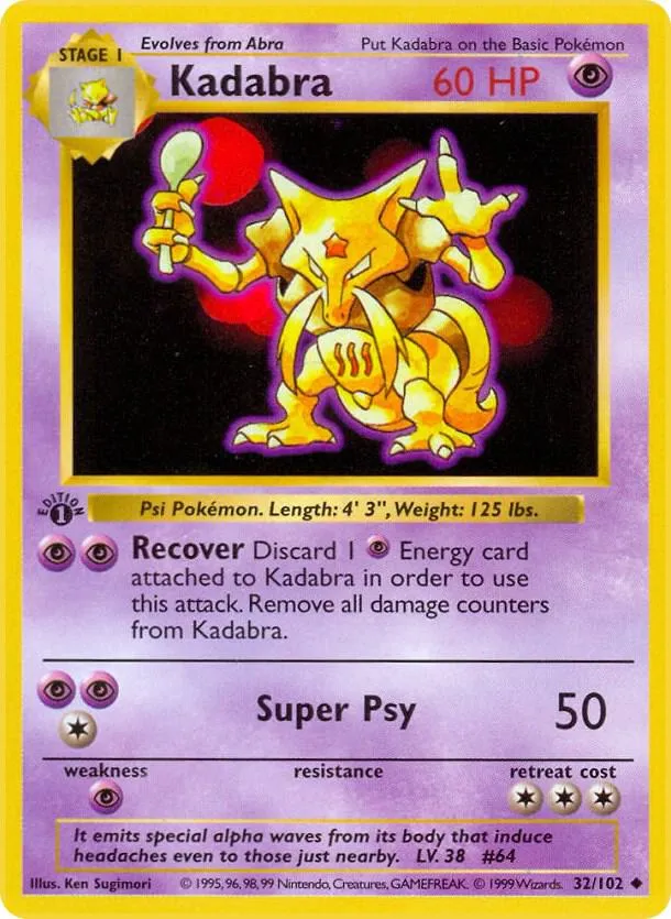 Kadabra Shadowless Base Set 32